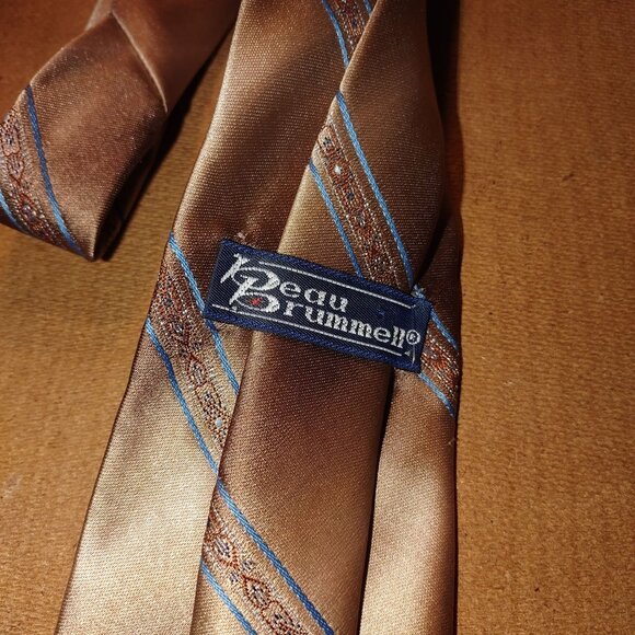 Vintage Beau Brummell Brown & Blue Striped Necktie 100% Silk Mens Accessory - Picture 2 of 2